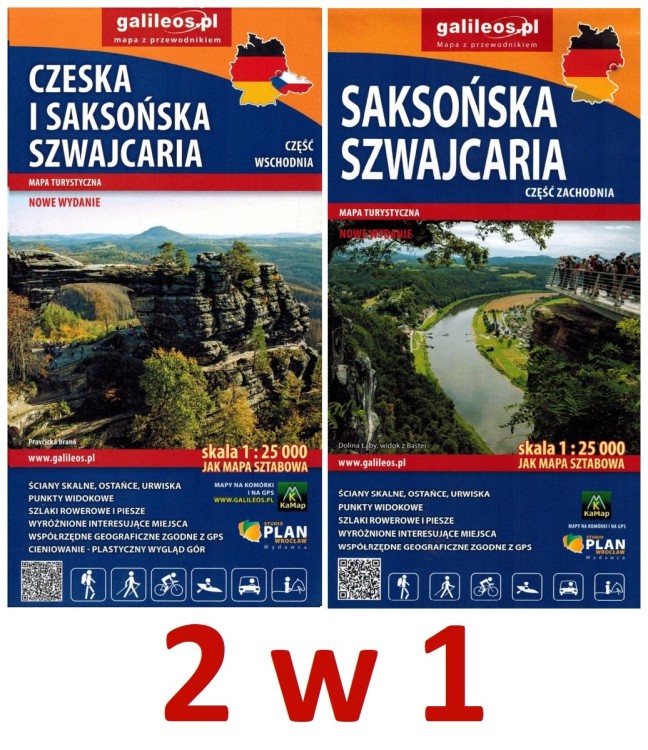 Czeska i Saksońska Szwajcaria 1:25 000. Zestaw dwóch map turystycznych wydawnictwa Galileos
