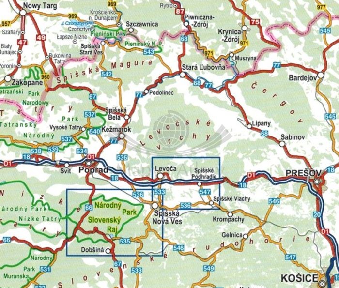 Słowacki Raj 1:35 000. Mapa turystyczna wydawnictwa Compass. Zasięg