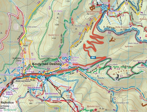 Jesioniki / Pradziad, Jesenik. Laminowana mapa turystyczna wydawnictwa Galileos. Fragment