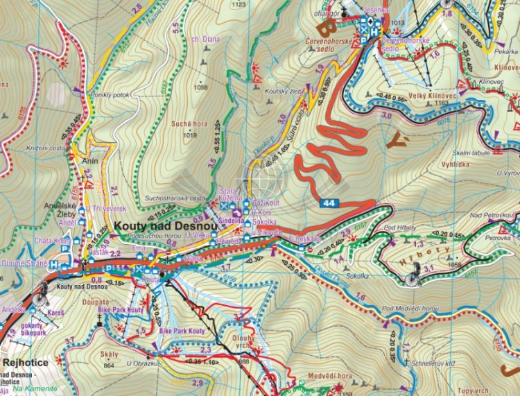 Jesioniki / Pradziad, Jesenik. Laminowana mapa turystyczna wydawnictwa Galileos. Fragment