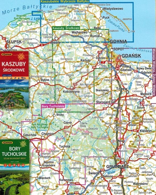 Kaszubskie Wybrzeże Bałtyku 1:55 000. Kaszuby Północne. Laminowana mapa turystyczna wydawnictwa Compass. Zasięg