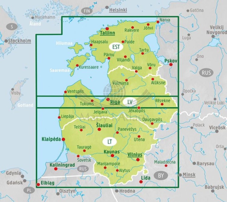 Kraje Bałtyckie 1:400 000. Litwa, Łotwa, Estonia. Mapa samochodowo-turystyczna wydawnictwa Freytag & Berndt. Zasięg
