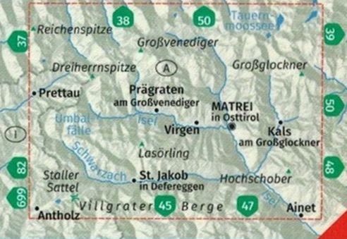 Wysokie Taury / Matrei in Osttirol, Kals am Grossglockner. Wodoodporna mapa turystyczna 46 wydawnictwa Kompass. Zasięg
