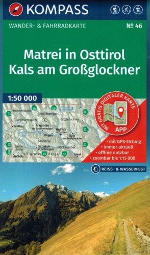 Wysokie Taury / Matrei in Osttirol, Kals am Grossglockner. Wodoodporna mapa turystyczna 46 wydawnictwa Kompass. Okładka