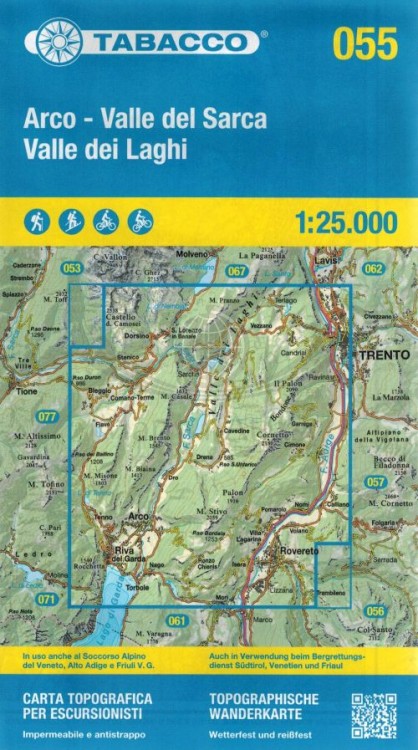 Arco - Valle del Sarca / Valle dei Laghui. Mapa turystyczna 055 wydawnictwa Tabacco. Okładka