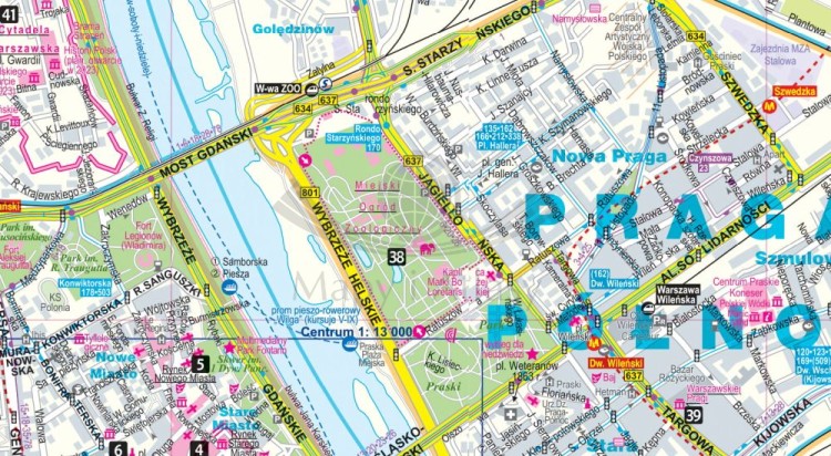 Warszawa. Laminowana mapa / Plan miasta + Miniprzewodnik wydawnictwa ExpressMap. Fragment