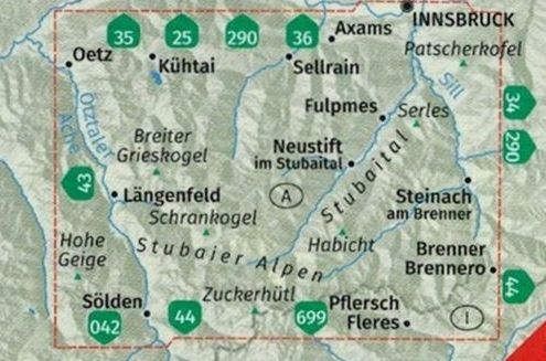 Sztubaje (Alpy Sztubajskie) 1:50 000. Wodoodporna mapa turystyczna 83 wydawnictwa Kompass. Zasięg