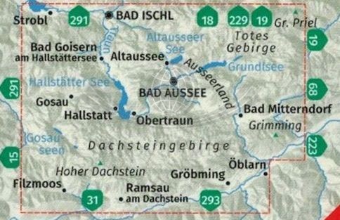 Dachstein. Ausseerland, Bad Goisern, Hallstatt. Wodoodporna mapa turystyczna 20 wydawnictwa Kompass. Zasięg