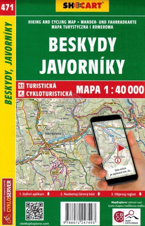 Beskidy, Jaworniki / Beskydy, Javorniky. Mapa turystyczna 471 + Miniprzewodnik wydawnictwa Shocart. Okładka