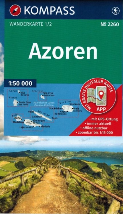 Azory 1:50 000. Zestaw dwóch map turystycznych 2260 wydawnictwo Kompass. Mapa 1 - okładka