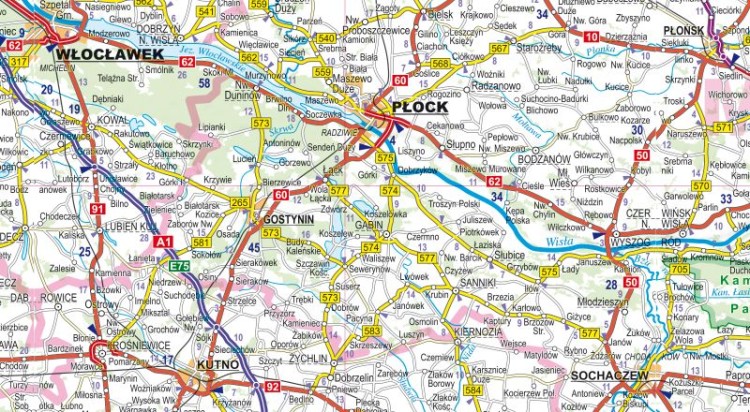 Polska 1:750 000. Laminowana mapa samochodowa wydawnictwa ExpressMap. Fragment