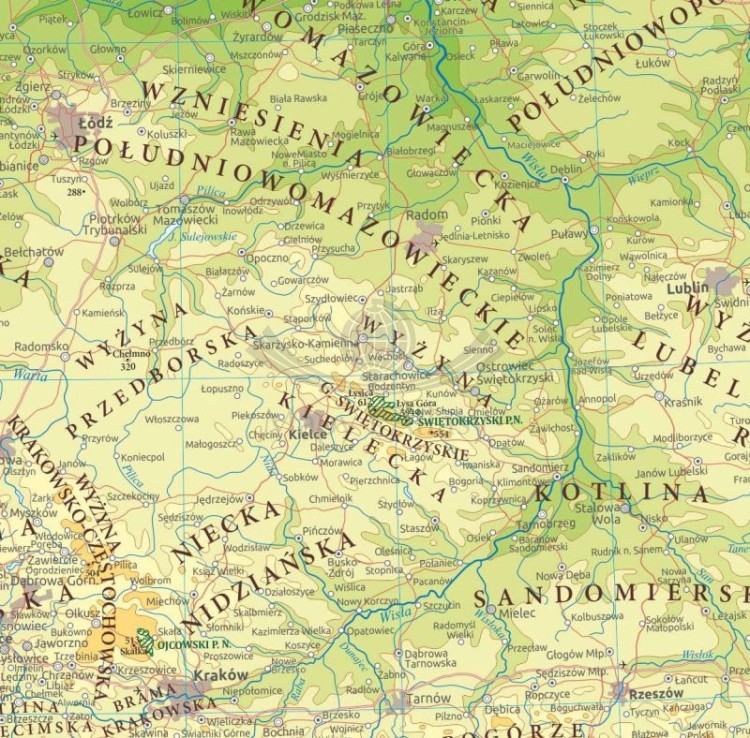 Polska 1:1 700 000. Laminowana, dwustronna podkładka / mapa podręczna. Fizyczna/administracyjna. Strona fizyczna - fragment 1