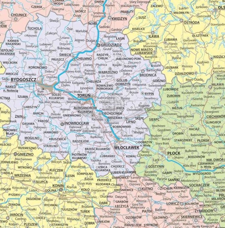 Polska 1:1 700 000. Laminowana, dwustronna podkładka / mapa podręczna. Fizyczna/administracyjna. Strona polityczna - fragment 1