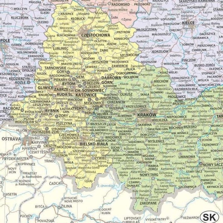 Polska 1:1 700 000. Laminowana, dwustronna podkładka / mapa podręczna. Fizyczna/administracyjna. Strona polityczna - fragment 2