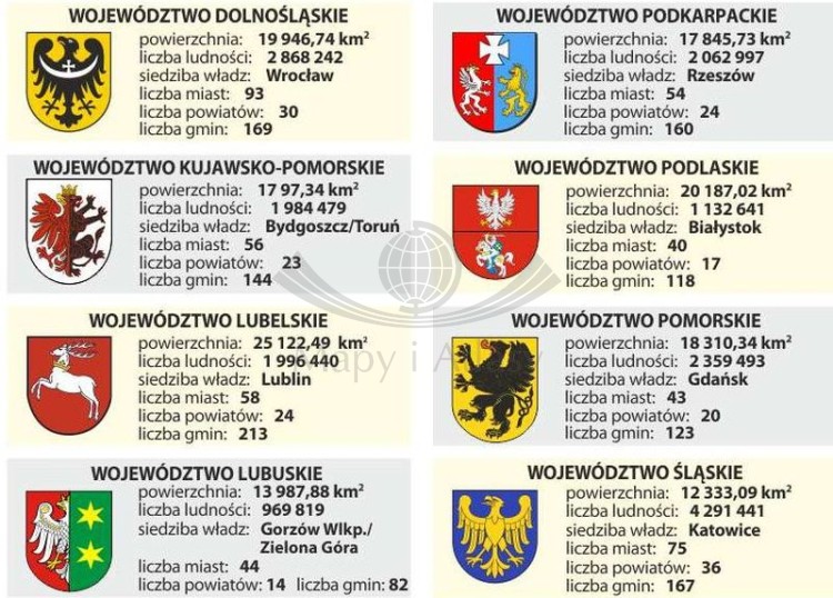 Polska 1:1 700 000. Laminowana, dwustronna podkładka / mapa podręczna. Fizyczna/administracyjna. Strona polityczna - informacje dodatkowe