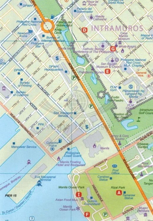 Manila i Luzon. Plan miasta / Mapa turystyczna wydawnictwa ITMB. Przykładowy fragment plany miasta