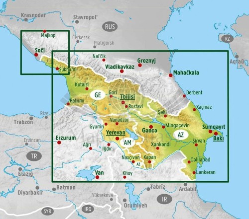 Kaukaz. Gruzja, Armenia, Azerbejdżan. Mapa samochodowa wydawnictwa Freytag & Berndt. Zasięg