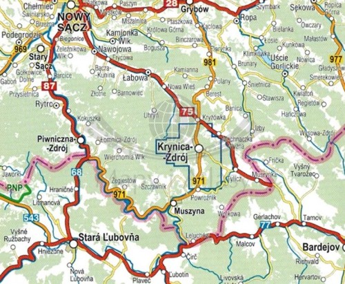 Krynica-Zdrój 1:17 500. Plan miasta / Mapa turystyczna wydawnictwa Compass. Zasięg