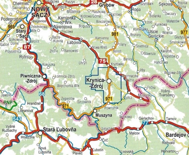 Krynica-Zdrój 1:17 500. Plan miasta / Mapa turystyczna wydawnictwa Compass. Zasięg