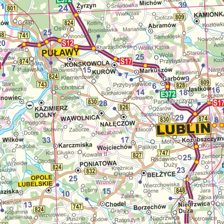 Polska 1:500 000. Mapa ścienna drogowa. Fragment 2
