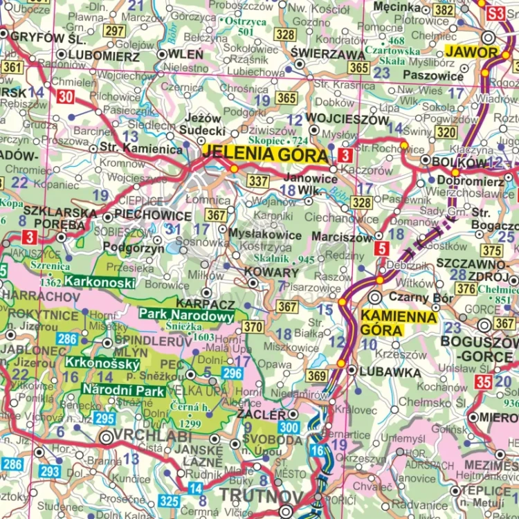Polska 1:500 000. Mapa drogowa. Wersja do wpinania. Fragment 3