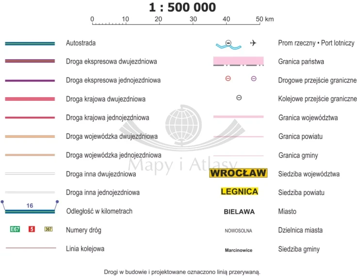 Polska 1:500 000. Mapa drogowa. Wersja magnetyczna. Legenda