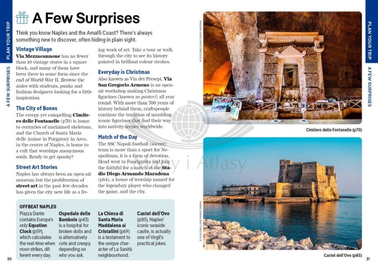 Neapol i Wybrzeże Amalfitańskie / Naples & the Amalfi Coast. Przewodnik Pocket z planem miasta wydawnictwa Lonely Planet. Przykładowe strony 3