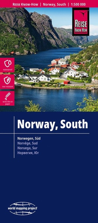 Norwegia, część południowa. Wodoodporna mapa samochodowo-turystyczna wydawnictwa Reise Know-How. Okładka