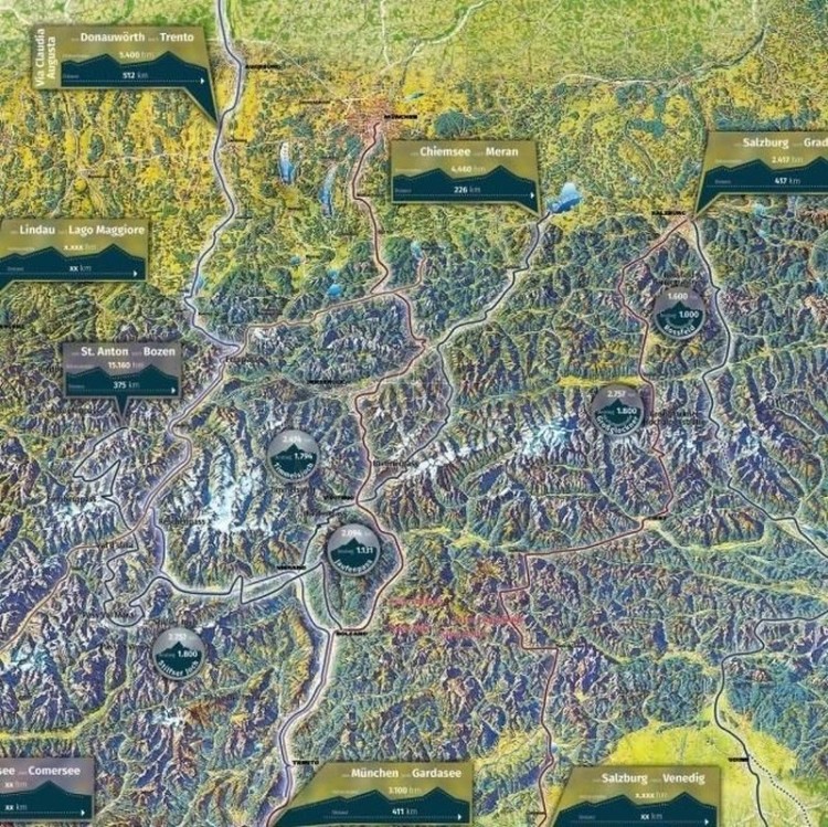 Transalp / Alpy. Długodystansowe szlaki rowerowe. Mapa rowerowa wydawnictwa Kompass. Fragment 1