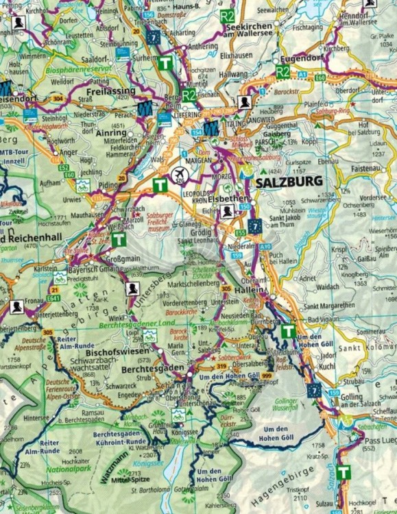 Austria 1:300 000. Długodystansowe szlaki rowerowe. Mapa turystyczna wydawnictwa Kompass. Fragment