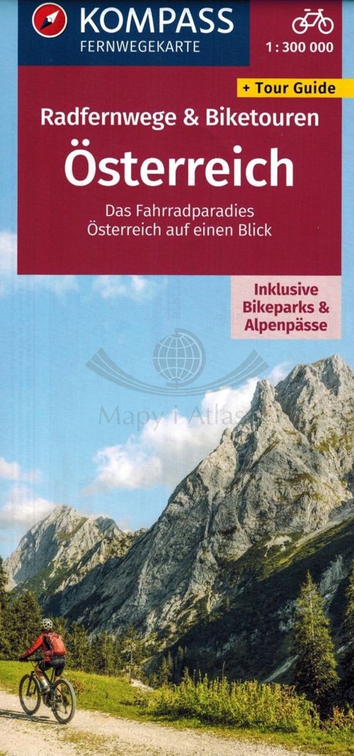 Austria 1:300 000. Długodystansowe szlaki rowerowe. Mapa turystyczna. Wyd. 2025. Kompass