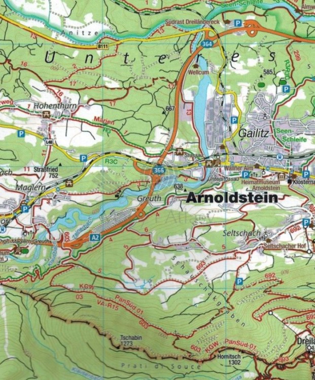 Soca-Tal / Dolina Soczy. Alpy Julijskie, Triglav. Wodoodporna mapa turystyczna 2804 wydawnictwa Kompass. Fragment