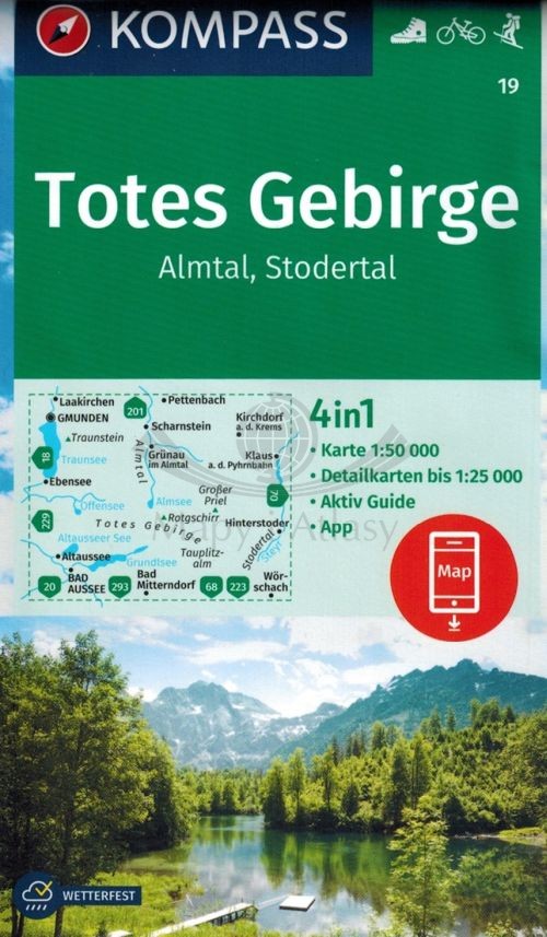 Totes Gebirge. Almtal, Stodertal. Wodoodporna mapa turystyczna 19. Kompass