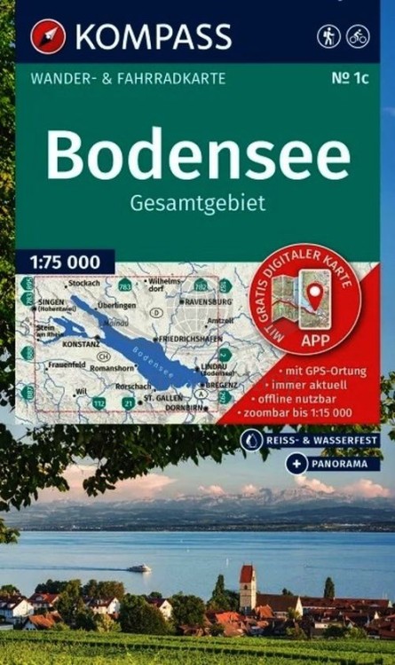 Jezioro Bodeńskie / Bodensee Gesamtgebiet. Wodoodporna mapa turystyczna 1c wydawnictwa Kompass. Okładka