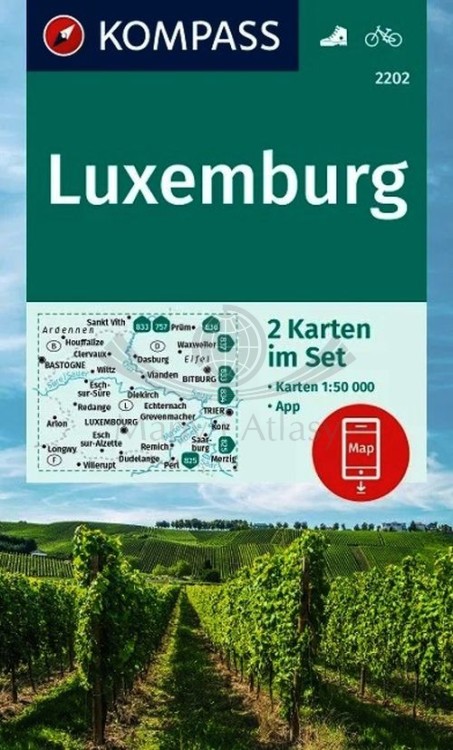 Luxemburg / Luksemburg. Zestaw dwóch map turystycznych 2202 wydawnictwa Kompass. Okładka zestawu