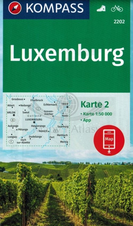 Luxemburg / Luksemburg. Zestaw dwóch map turystycznych 2202 wydawnictwa Kompass. Mapa 2 - okładka