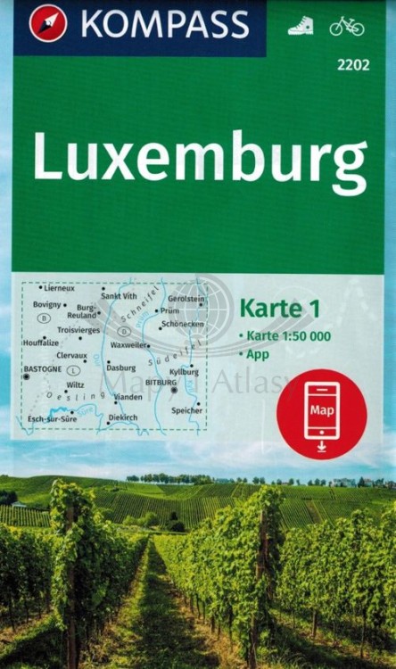 Luxemburg / Luksemburg. Zestaw dwóch map turystycznych 2202 wydawnictwa Kompass. Mapa 1 - okładka