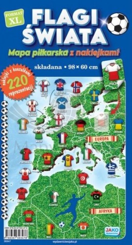 Flagi świata. Mapa piłkarska z naklejkami wydawnictwa Jako.