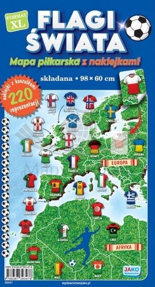 Flagi świata. Mapa piłkarska z naklejkami wydawnictwa Jako.