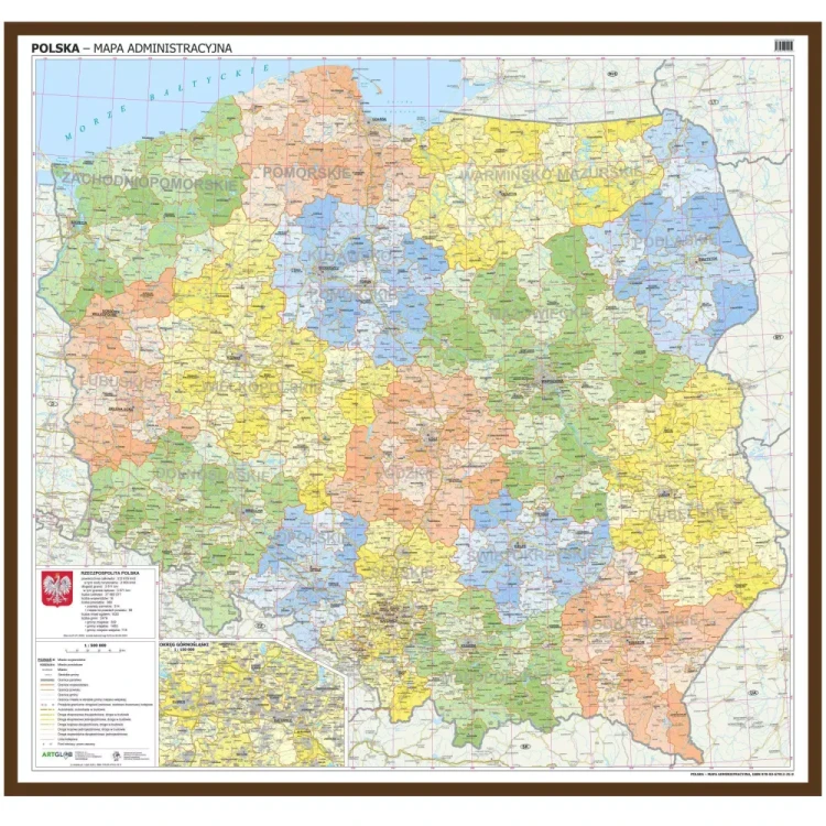 Polska 1:500 000. Mapa administracyjna w ramie drewnianej