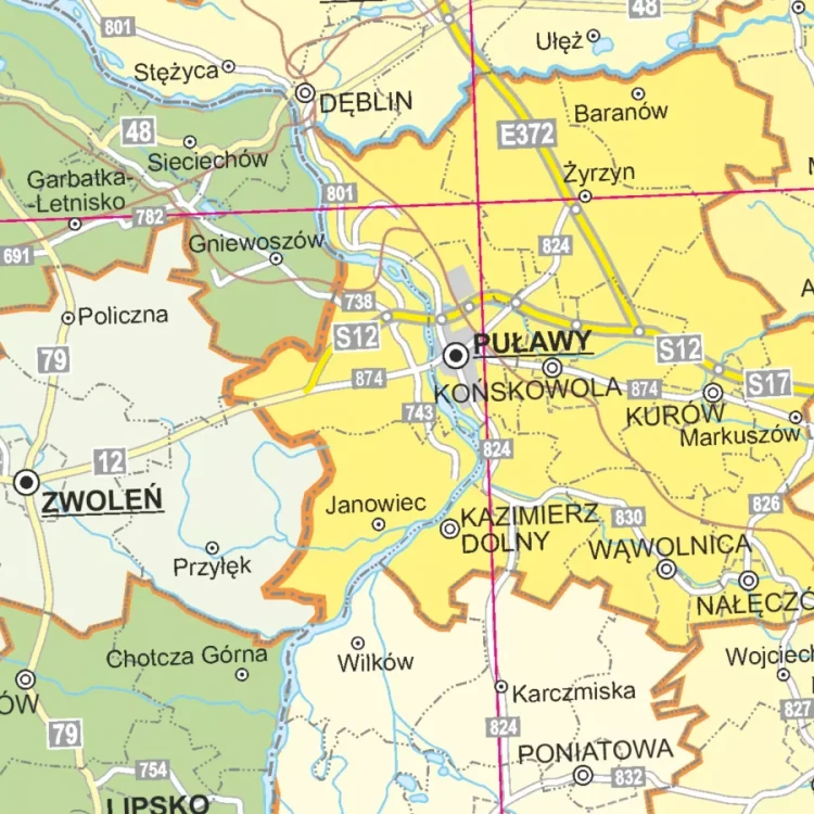 Polska 1:500 000. Mapa administracyjna w ramie drewnianej. Fragment 2
