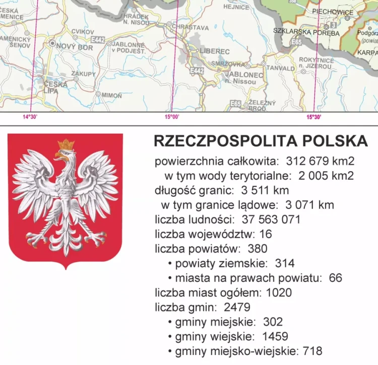 Polska 1:500 000. Mapa administracyjna w ramie drewnianej. Fragment 4