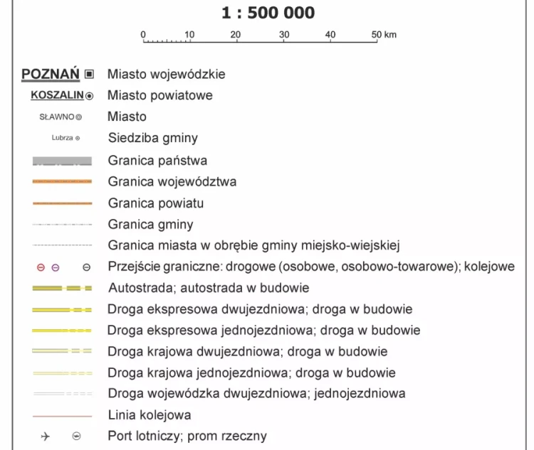 Polska 1:500 000. Mapa administracyjna w ramie drewnianej. Legenda