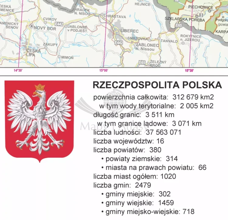 Polska 1:500 000. Mapa administracyjna. Wersja magnetyczna. Fragment 4