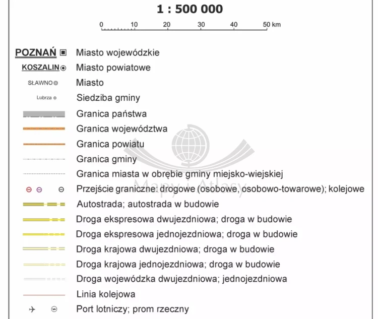 Polska 1:500 000. Mapa administracyjna. Wersja magnetyczna. Legenda