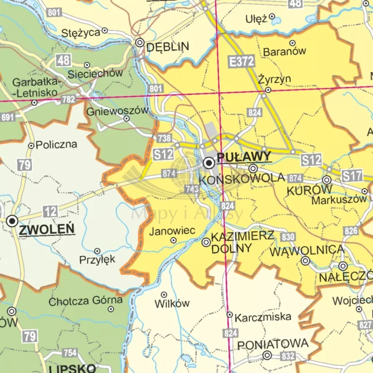 Polska 1:500 000. Mapa administracyjna. Wersja do wpinania. Fragment 2