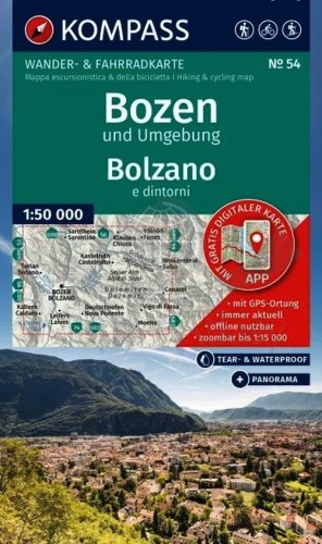 Bozen / Bolzano 1:50 000. Wodoodporna mapa turystyczna 54 wydawnictwa Kompass. Okładka