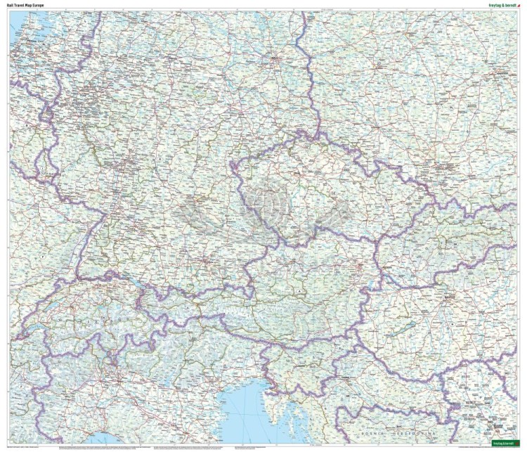 Europa koleje i promy. Mapa sieci kolejowej i promowej wydawnictwa Freytag & Berndt. Strona druga