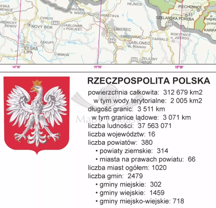 Polska 1:500 000. Mapa ścienna administracyjna. Fragment 3