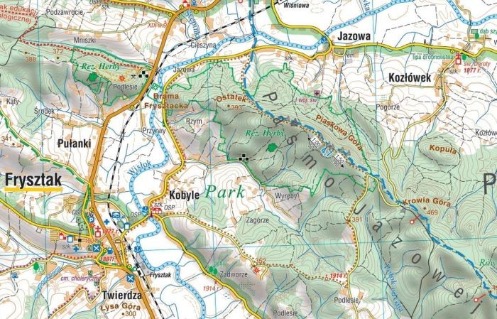Pogórze Strzyżowskie. Jasło, Krosno, Dukla. Laminowana mapa turystyczna wydawnictwa Compass. Fragment 1